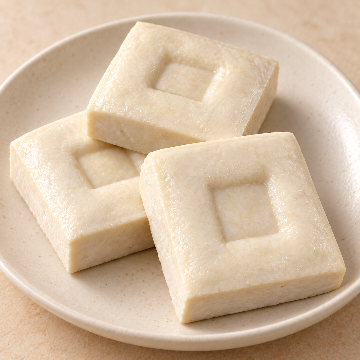 盤中三塊中央凹陷的白豆乾